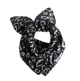 Black and White Silk Neckerchief, Geometric Print Silk Scarf