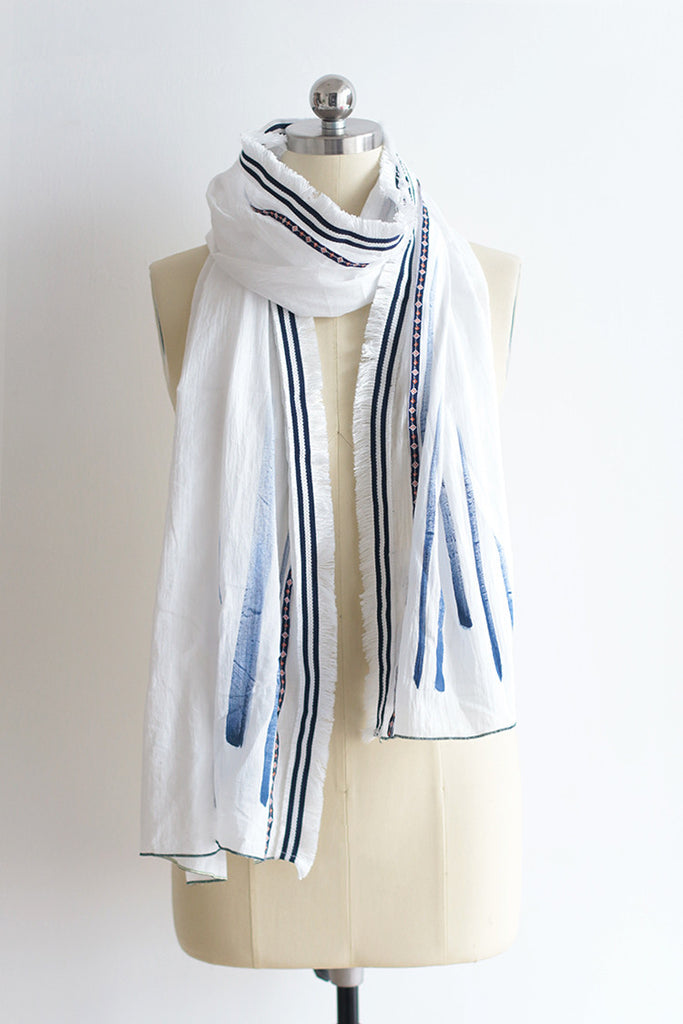 Hand Painted Lightweight Cotton Scarves White