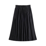 Linen Blend A Line Midi Skirt, A Minimalist Black Midi Skirt