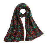 Women Tribal Print Scarf, Multicolored Winter Scarf, Double Layered Scarf, Jersey/Cotton Scarf (Multicolor-Red (Backside)