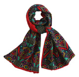 Women Tribal Print Scarf, Multicolored Winter Scarf, Double Layered Scarf, Jersey/Cotton Scarf (Multicolor-Red (Backside)