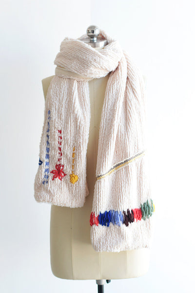 Womens Winter Scarf, Plush Scarf, Yarn Embroidery Scarf, Multi-Color Scarf, Double Layer Scarf