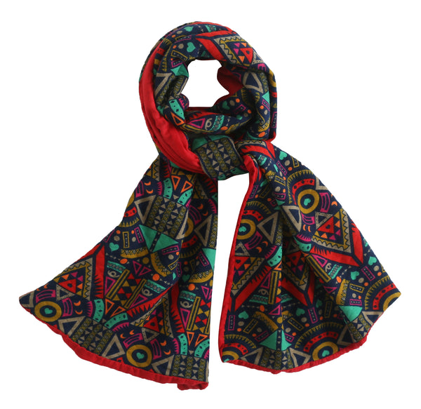 Tribal Scarf, Multi-colored Winter Scarf, Double Layered Scarf, Jersey/Cotton Scarf