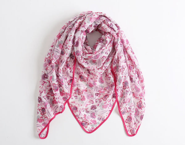 Women Cotton Large Square Scarf Wrap Shawl, Floral Print Cotton Square Scarf, Mother's Day Gift