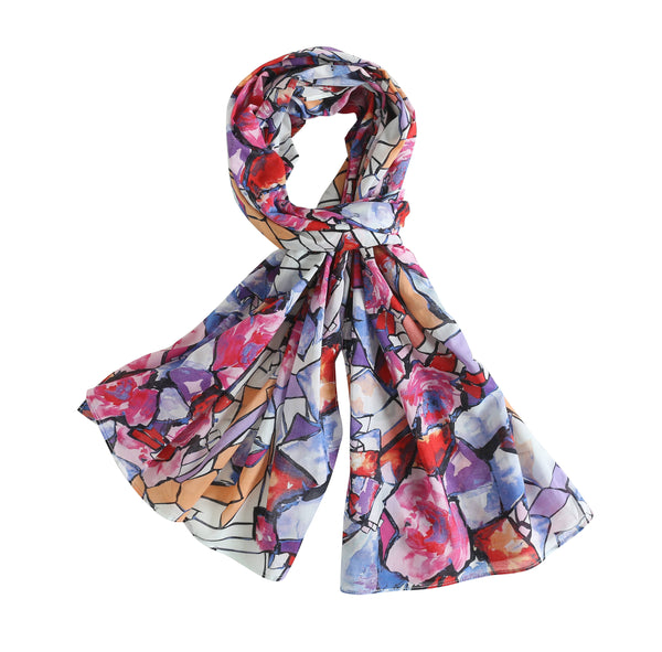 Fall Color Scarf, Lightweight Cotton scarf, Abstract Print Cotton Scarf, Oblong Cotton Scarf, Mother's Day Gift