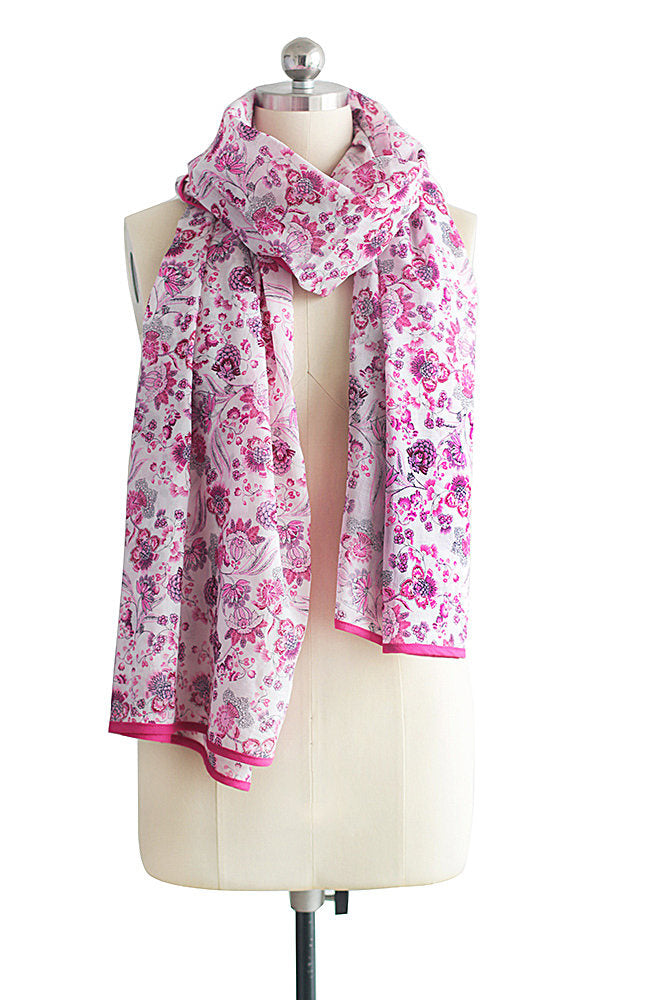 Floral Cotton Scarf, Premium Cotton Oblong Scarf, Pink Floral Cotton Scarf, Mother's Day Gift