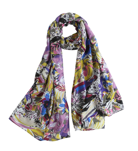 Cotton Silk Oblong Scarf, Floral Print Cotton Silk Scarf, Multi-Colored Cotton Silk Scarf, Mother's Day Gift