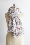 Lightweight Cotton Floral Scarves, Beaded Scarves, Embellished Scarves, Ivory White Cotton Scarves, Spring/Summer Scarves, Mother's day gift