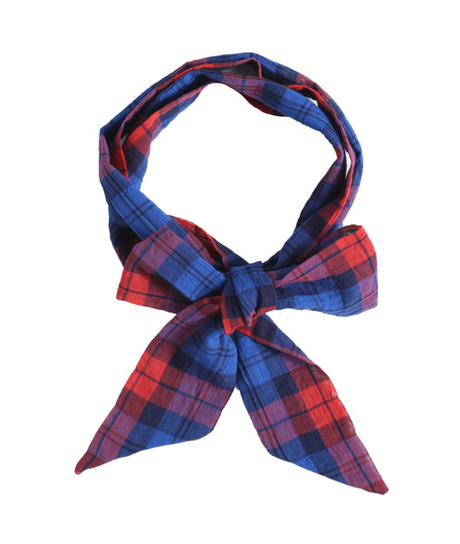 Plaid Skinny Scarf, 100% Cotton Skinny Scarf, Blue Red Plaid Skinny Scarf