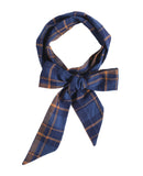 Plaid Skinny Scarf, 100% Cotton Skinny Scarf, Navy Blue Gold Plaid Skinny Scarf