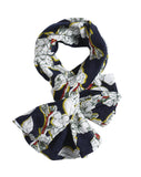 Cotton Blend Floral Print Infinity Scarf, Navy Blue White Floral Print Infinity Scarf