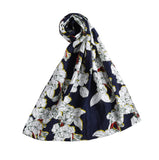 Cotton Blend Floral Print Infinity Scarf, Navy Blue White Floral Print Infinity Scarf