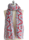 Women 100% Ramie (Similar to Linen) Oblong Tribal Print Scarf, Spring Summer Scarf