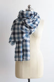 Unisex Gingham Plaid Scarf, 100% Cotton Gingham Plaid Scarf, Blue Gingham Plaid Scarf