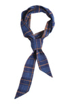 Plaid Skinny Scarf, 100% Cotton Skinny Scarf, Navy Blue Gold Plaid Skinny Scarf