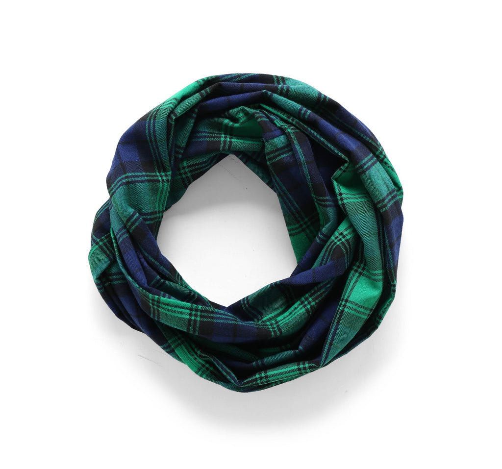 Plaid Infinity Scarf, 100% Cotton Flannel Plaid Infinity Scarf, Green/Night blue Plaid Flannel Infinity Scarf, Winter Infinity Scarf