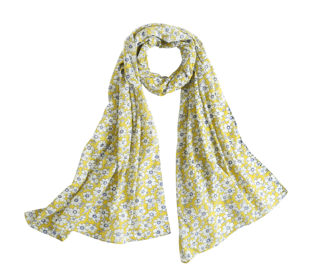 Yellow Floral Cotton Scarf, White Daisey Cotton Scarf, Spring Scarf