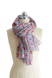 Women 100% Ramie (Similar to Linen) Oblong Tribal Print Scarf, Spring Summer Scarf