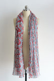 Women 100% Ramie (Similar to Linen) Oblong Tribal Print Scarf, Spring Summer Scarf