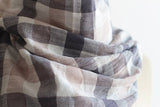 Unisex Gingham Plaid Scarf, 100% Cotton Gingham Plaid Scarf, Brown Gingham Plaid Scarf