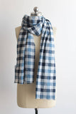 Unisex Gingham Plaid Scarf, 100% Cotton Gingham Plaid Scarf, Blue Gingham Plaid Scarf