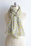 Yellow Floral Cotton Scarf, White Daisey Cotton Scarf, Spring Scarf