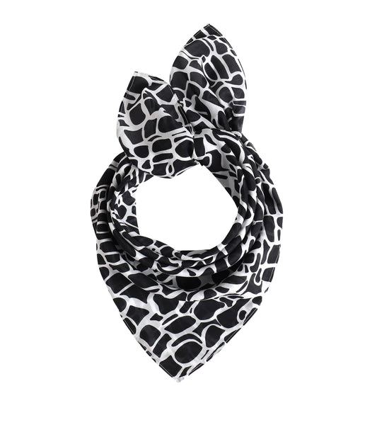 Silk Blend Neckerchief scarf, Women's Neckerchief, Silk Cotton Neck Scarf,Black White Abstract Print Scarf