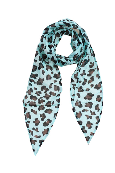 Silk Blend Skinny scarf, Leopard Print Skinny Scarf, Multicolor Skinny Scarf, Blue Skinny Scarf