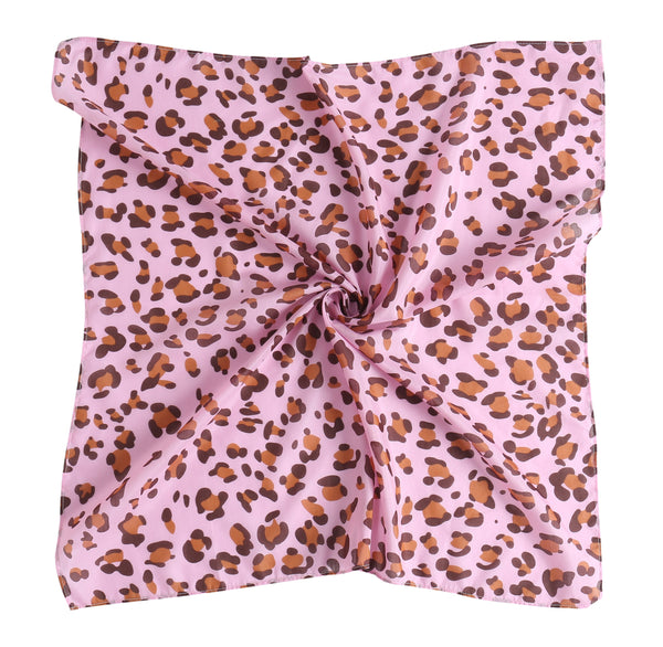 Silk Blend Neckerchief scarf, Women's Neckerchief, Silk Cotton Neck Scarf, Leopard Print Scarf, Pink Silk Blend Scarf