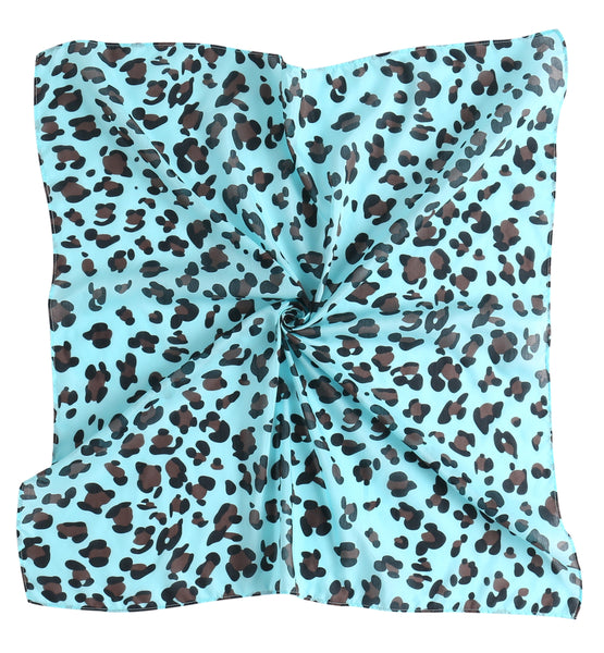 Silk Blend Neckerchief scarf, Women's Neckerchief, Silk Cotton Neck Scarf, Leopard Print Scarf, Blue Silk Blend Scarf