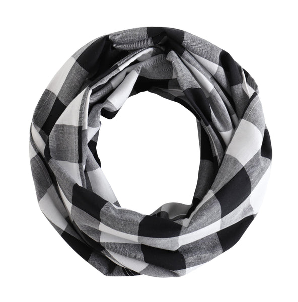 Women Buffalo Plaid Infinity Scarf Black and White, 100% Cotton  Flannel Infinity Scarf