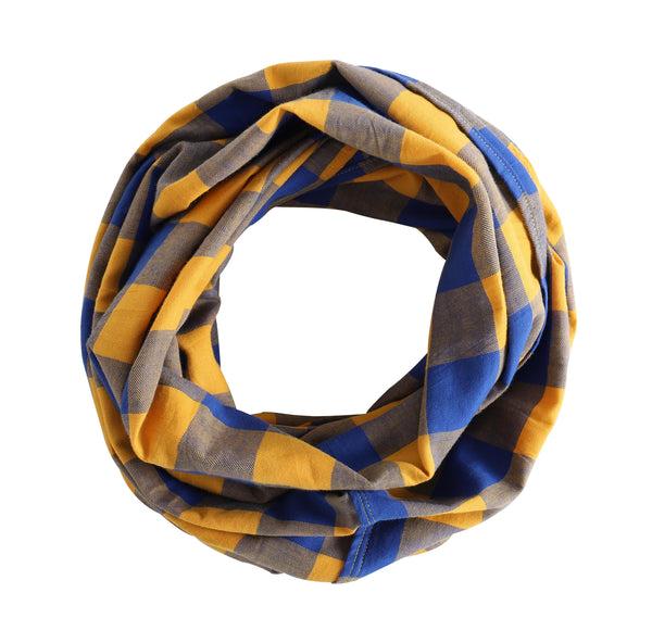 Women Buffalo Plaid Infinity Scarf Yellow and Blue, 100% Cotton  Flannel Infinity Scarf