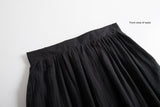 Linen Blend Midi Skirt, Minimalist Black Midi Skirt with Pockets, Half Elastic Waist A Line Midi Skirt