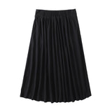 Cotton Midi Skirt, Minimalist Black Midi Skirt with Pockets, High-Waist A Line Flared Midi Skirt, Half Elastic Waist Cotton Knit Skirt